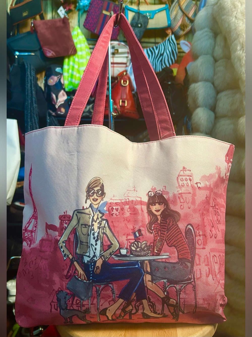 Lancôme Pink Paris Eiffel Tower Canvas Tote Bag with Double Handles LIKE NEW!